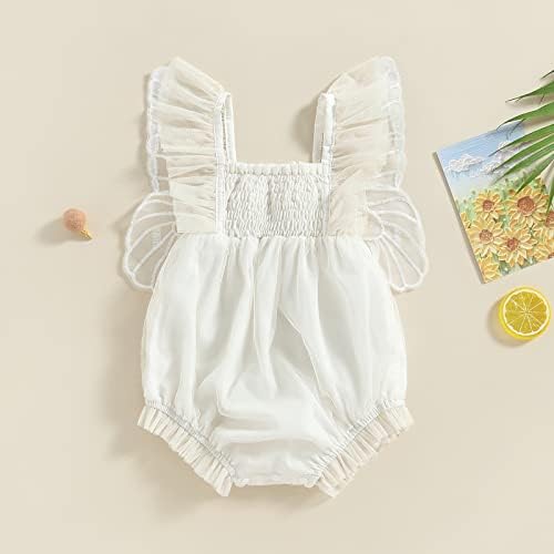 CREAİRY Bebek Kız Kelebek Kanatları Kısa Kollu Romper Elbise Dantel Tül Tutu Elbise Bodysuit Tulum Doğum Günü yaz