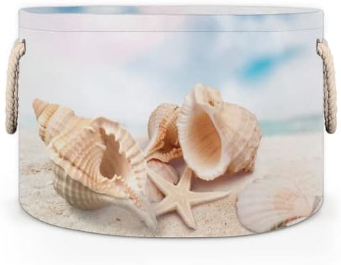 Deniz Deniz Kabuğu Denizyıldızı Depolama için Büyük Yuvarlak Sepetler Kulplu Çamaşır Sepetleri Banyo Rafları için