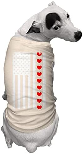 Beyaz Amerikan Bayrağı ile Kalpler Şerit Köpek Gömlek (Kırmızı, Orta)