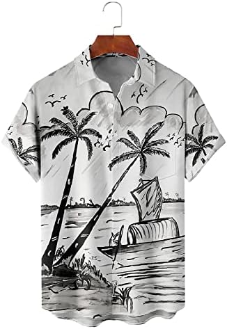 Erkekler Tropikal Gömlek Kısa Kollu Casual Düğme Aşağı Çiçek Baskılı Plaj Gömlek Yenilik Elbise Gömlek T-Shirt