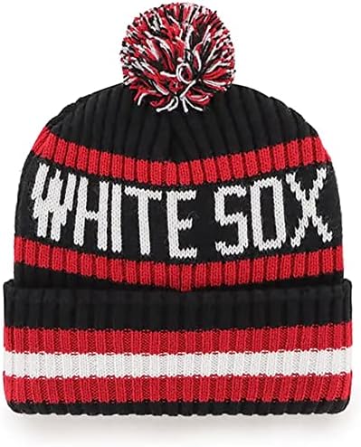 '47 Chicago White Sox Mens Womens Cooperstown Bere Manşet Örgü Streç Fit Siyah Takım Renk Logo Bere