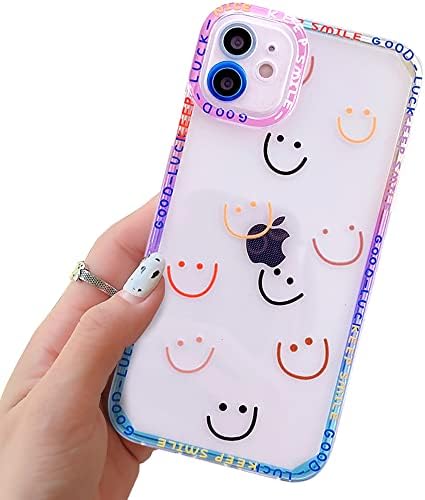 Iphone 12 Mini Sevimli Telefon Kılıfları Kadınlar Kızlar için Gülen Yüz Estetik Temizle Yumuşak TPU Kamera Koruyucu