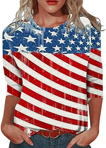Yaz Sonbahar Crewneck Üst Gömlek Kadın Giysileri için Moda 3/4 Kollu Pamuklu Grafik Brunch Capri Gömlek 38 38